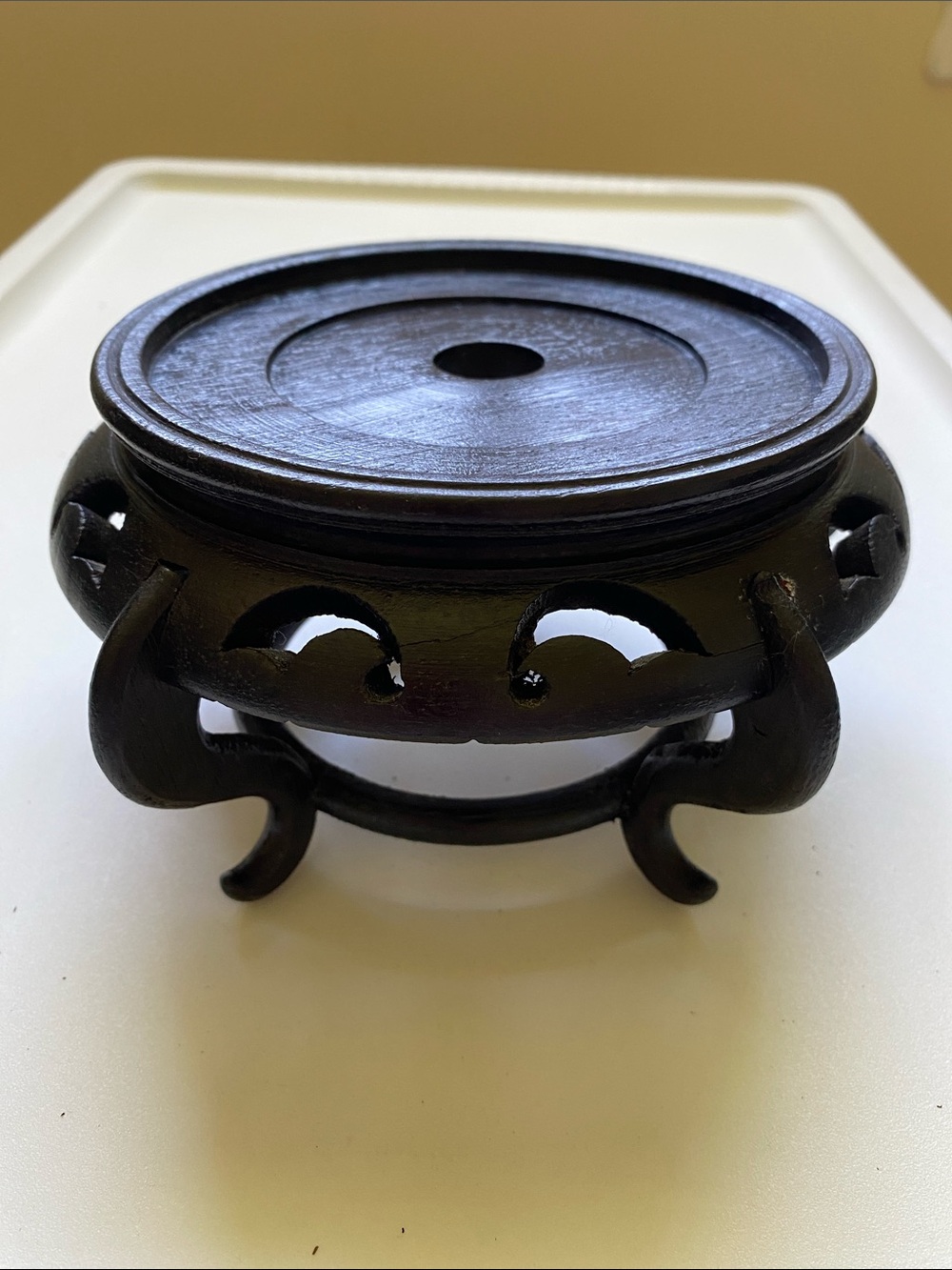 4 7/8" Vintage Chinese Carved Wood Round Display Stand - #48